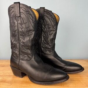 Tony Lama Men's 8.5 D Black Leather Cowboy Boots Western Style Handcrafted USA